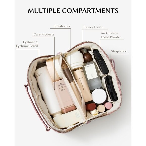 Women AA-Brown Large Capacity Cosmetic Travel Makeup Waterproof Portable Bag - Picture 4 of 6